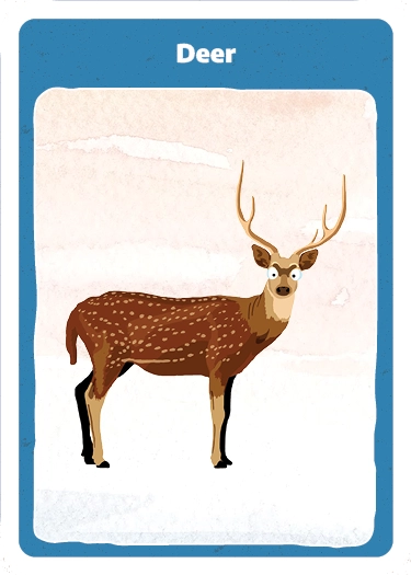 Playing card with cartoon illustration of a deer.